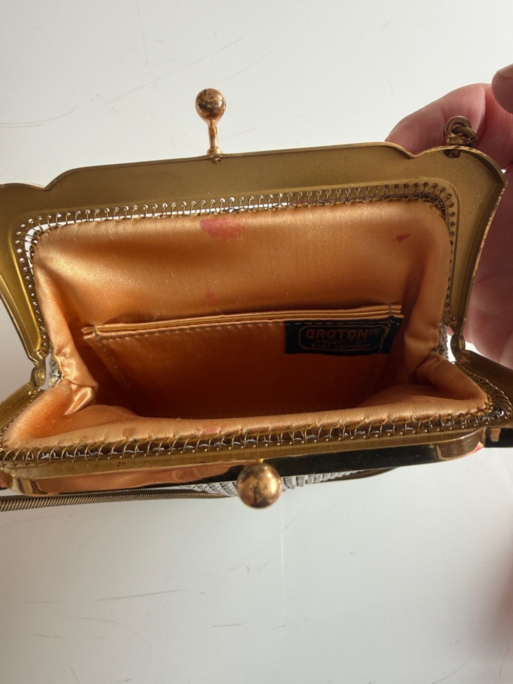 Oroton White Beaded Evening Clutch with Gold Frame - Picture 6 of 12